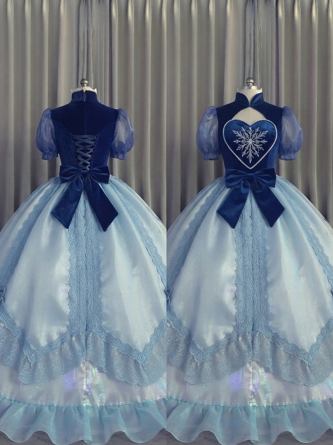 Ice-blue ball gown with snowflake embroidery